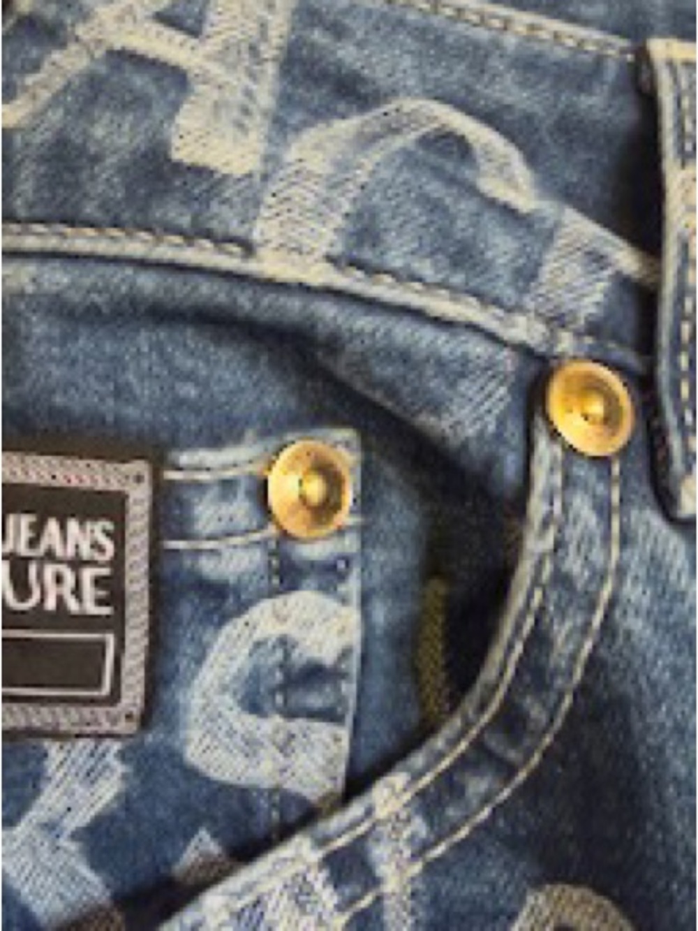 Versace Jeans Couture All Over Logo Print Jeans Blue Straight Leg W33 - Picture 7 of 7